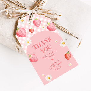 Pink Gingham Berry First Birthday Party Favour Tag