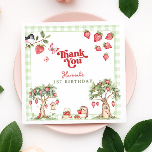 Pink Gingham Berry First Strawberry 1st Birthday Napkin