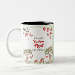 Pink Gingham Berry First Strawberry 1st Birthday Two-Tone Coffee Mug