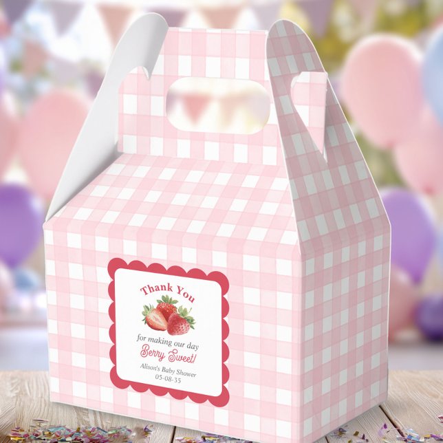 pink gingham berry sweet baby shower favour box (Pink Gingham-Berry Sweet Baby Shower favor box, fresh market, spring baby shower party favor.)