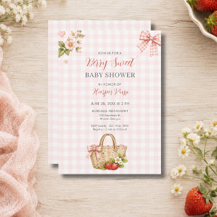 Pink Gingham Berry Sweet Baby Shower Invitation