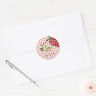Pink Gingham Berry Sweet Strawberry Birthday  Classic Round Sticker