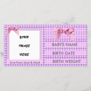 PINK GINGHAM BIRTH ANNOUNCEMENT
