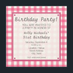 Pink Gingham Birthday Party Invitation<br><div class="desc">A birthday party invitation featuring a background of pink gingham on front and back.  Personalise the text inside pink frame with details of your occasion.</div>