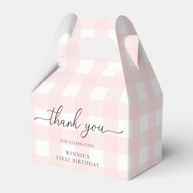 Pink Gingham Birthday Thank You Favour Box (Front Side)