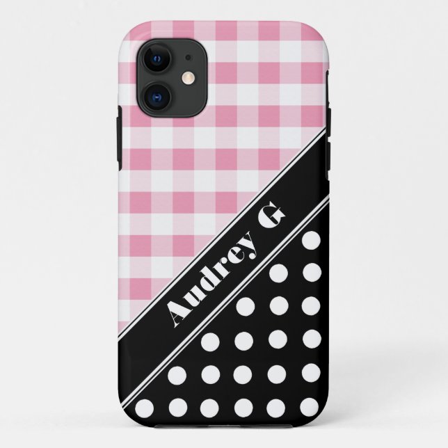 Pink Gingham Black Polka Dot iPhone 5 Case (Back)