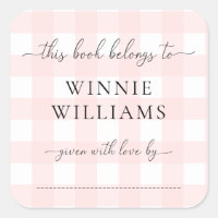 Pink Gingham Bookplate Sticker