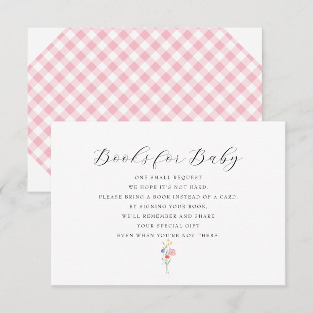 Pink Gingham Books for Baby Shower  RSVP Card (Front/Back)