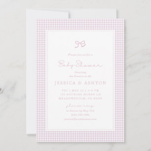 Pink Gingham Bow Baby Girl, Baby Shower Invite