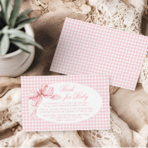 Pink Gingham Bow Baby Girl Shower Book for Baby Enclosure Card