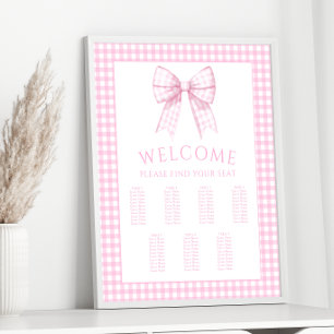 Pink Gingham Bow Baby Girl Shower Seating Chart