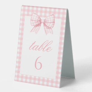 Pink Gingham Bow Baby Girl Shower Table Numbers