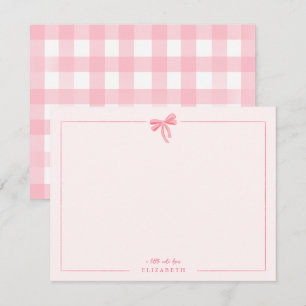 Pink Gingham Bow Baby Kids Personalized Stationery Card