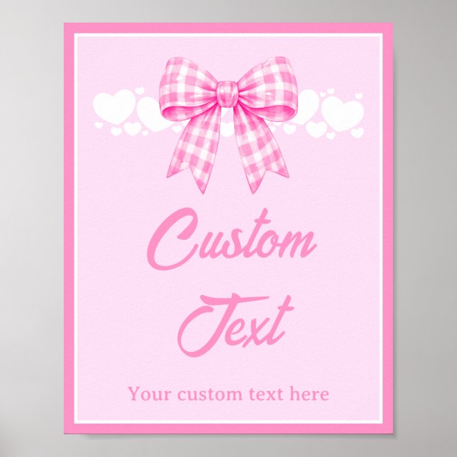 Pink Gingham Bow Baby Shower Custom Table Sign (Front)
