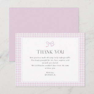 Pink Gingham Bow Baby Shower Thank You Card