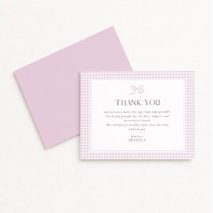 Pink Gingham Bow Baby Shower Thank You Card