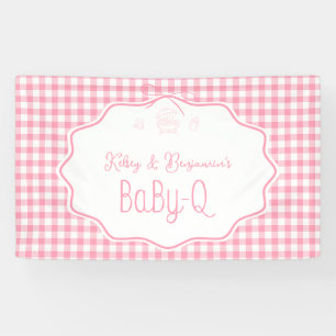 Pink Gingham Bow Barbecue Baby-Q BBQ Baby Shower Banner