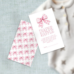 Pink Gingham Bow Diaper Raffle Baby Shower Enclosure Card