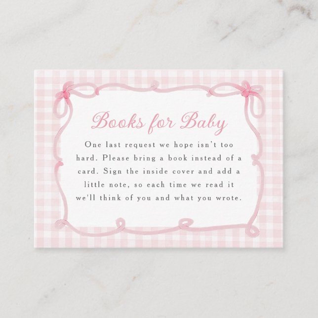 Pink Gingham Bow Frame Books for Baby Enclosure Card (Front)