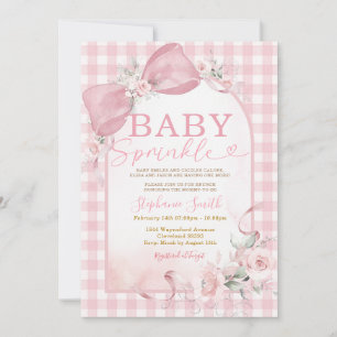 Pink Gingham Bow Girl Floral Baby Sprinkle Invite