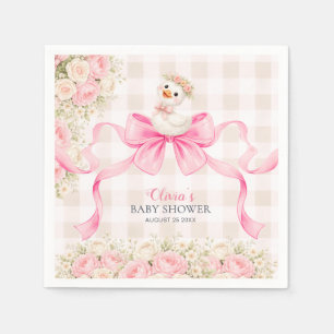 Pink Gingham Bow Goose Girl Baby Shower Napkin