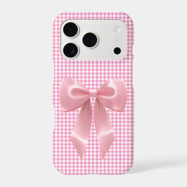 Pink Gingham Bow iPhone Case | Preppy Coquette (Back)