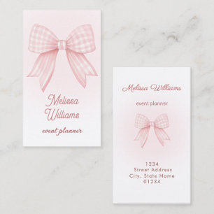 pink gingham bow logo  business card