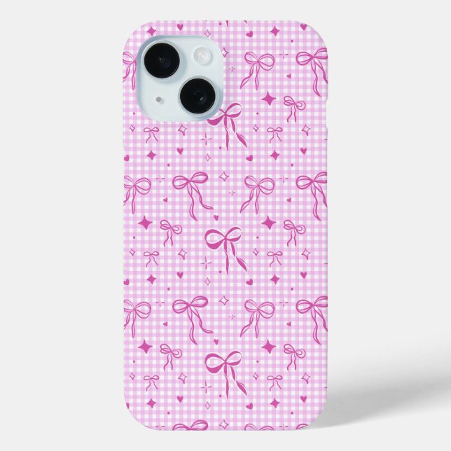 Pink Gingham Bow Phone Case (Back)