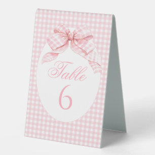 Pink Gingham Bow Preppy Baby Girl Table Numbers