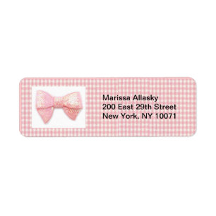 Pink Gingham Bow Return Address Label