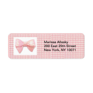 Pink Gingham Bow Return Address Label