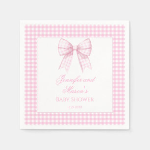 Pink gingham bow ribbon baby girl shower napkin