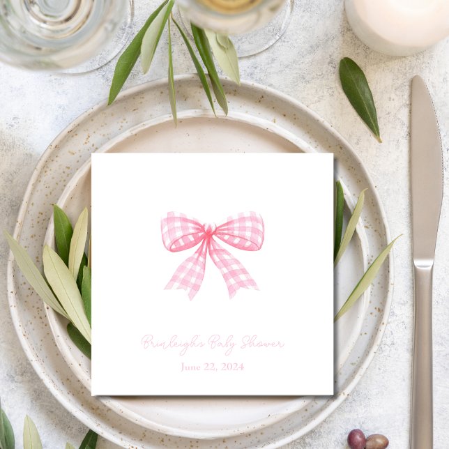 Pink Gingham Bow Ribbon Coquette Personalised Napkin (Creator Uploaded)