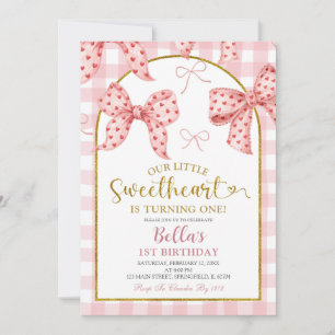 Pink Gingham Bow Sweetheart Birthday  Invitation