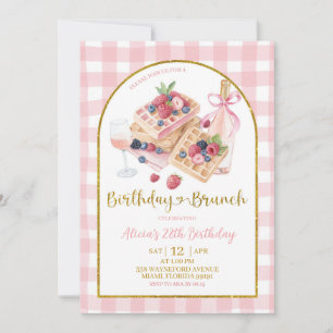 Pink Gingham Bow Waffle Birthday Brunch Invitation