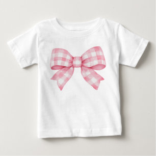 Pink Gingham Bow Watercolor Baby T-Shirt