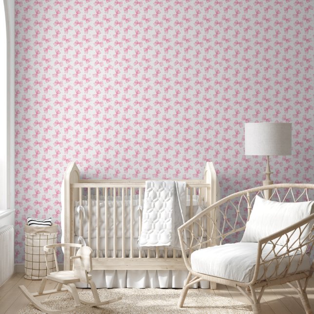 Pink Gingham Bows and Stars Wallpaper (Kids)
