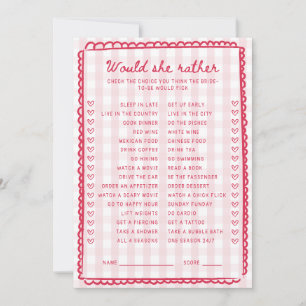 Pink Gingham Bridal Shower Would She Rather Card