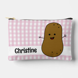 Pink Gingham Brown Potato Custom Accessory Pouch