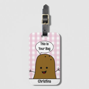 Pink Gingham, Brown Potato, Your Bag, Custom Luggage Tag