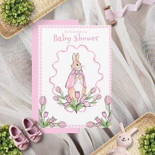 Pink Gingham Bunny Baby Shower Invitation
