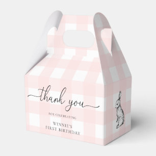 Pink Gingham Bunny Birthday Thank You Favour Box