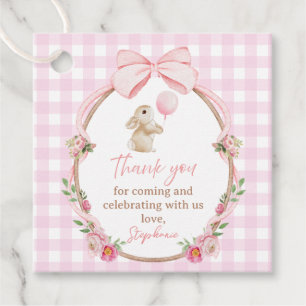 Pink Gingham Bunny Floral Party Favour Tags