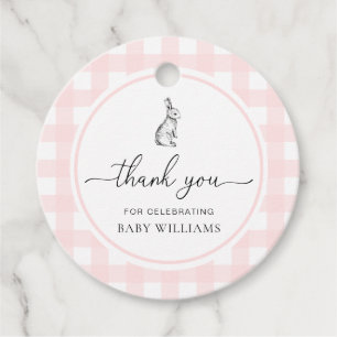 Pink Gingham Bunny Rabbit Baby Shower Favour Tags