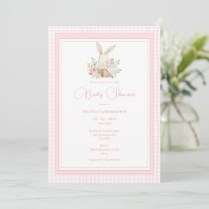 Pink Gingham Bunny Rabbit Baby Shower Invitation