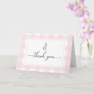 Pink Gingham Bunny Rabbit Folded Thank You Card