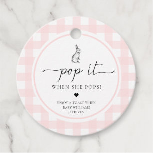 Pink Gingham Bunny Rabbit Pop It When She Pops Favour Tags