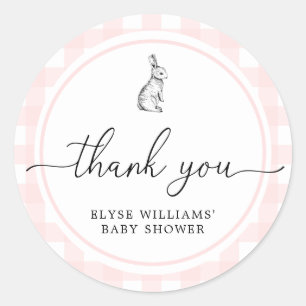 Pink Gingham Bunny Rabbit Shower Favour Sticker