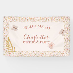 Pink Gingham Butterfly Wildflowers Banner