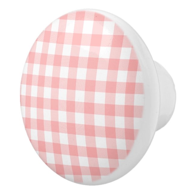 Pink Gingham Ceramic Knob (Right)